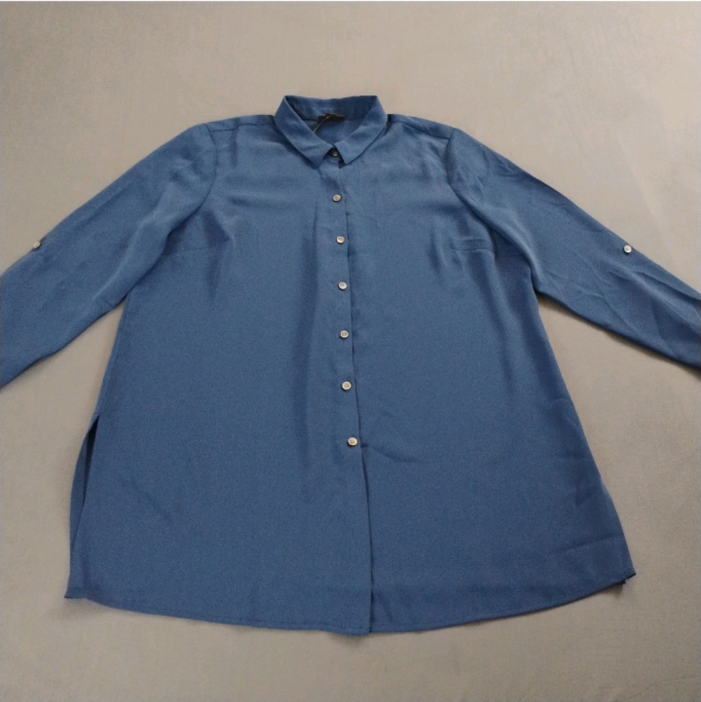 J.Jill Tunic Shirt Wearever Collection Womens Size Petite M Blue Navy NWT ($89)